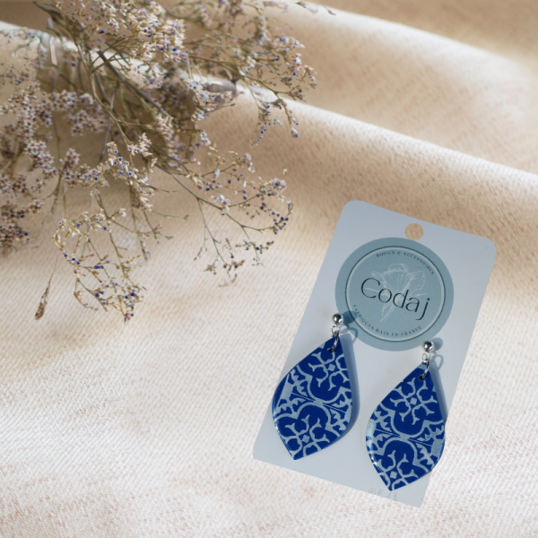 ME13 - Boucles d'oreilles bleues nuit effet carreaux ciment