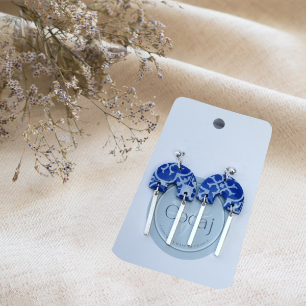 ME4 - Boucles d'oreilles bleues nuit effet carreaux ciment