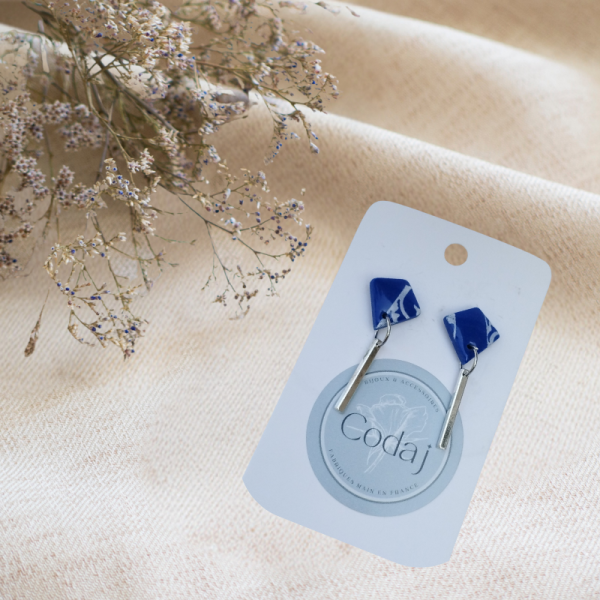 ME5 - Boucles d'oreilles puces losange bleu nuit effet carreaux ciment