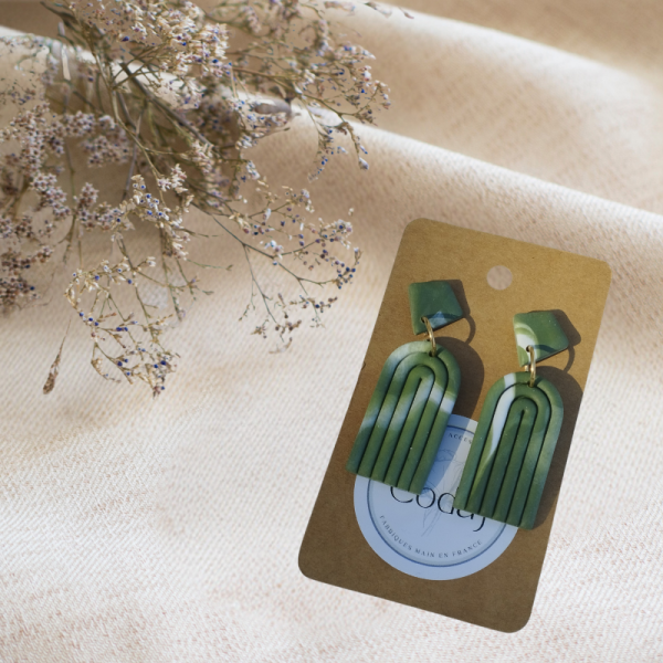 SA1 - Boucles d'oreilles effet marbré kaki/blanc