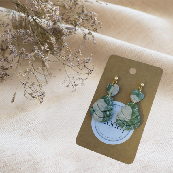 SA3 - Boucles d'oreilles effet marbré kaki/blanc/sable