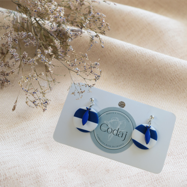 RI6 - Boucles d'oreilles rondes bleues et blanches