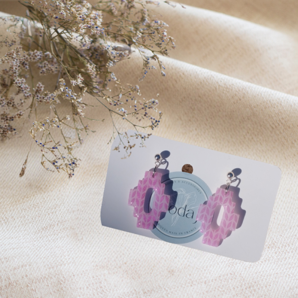 NE1 - Boucles d'oreilles translucide et rose