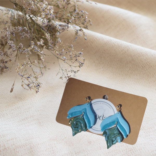 NE22 - Boucles d'oreilles bleues et kaki