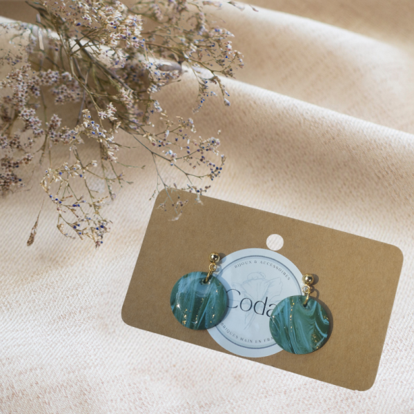 NE23 - Boucles d'oreilles bleues, kaki et dorées