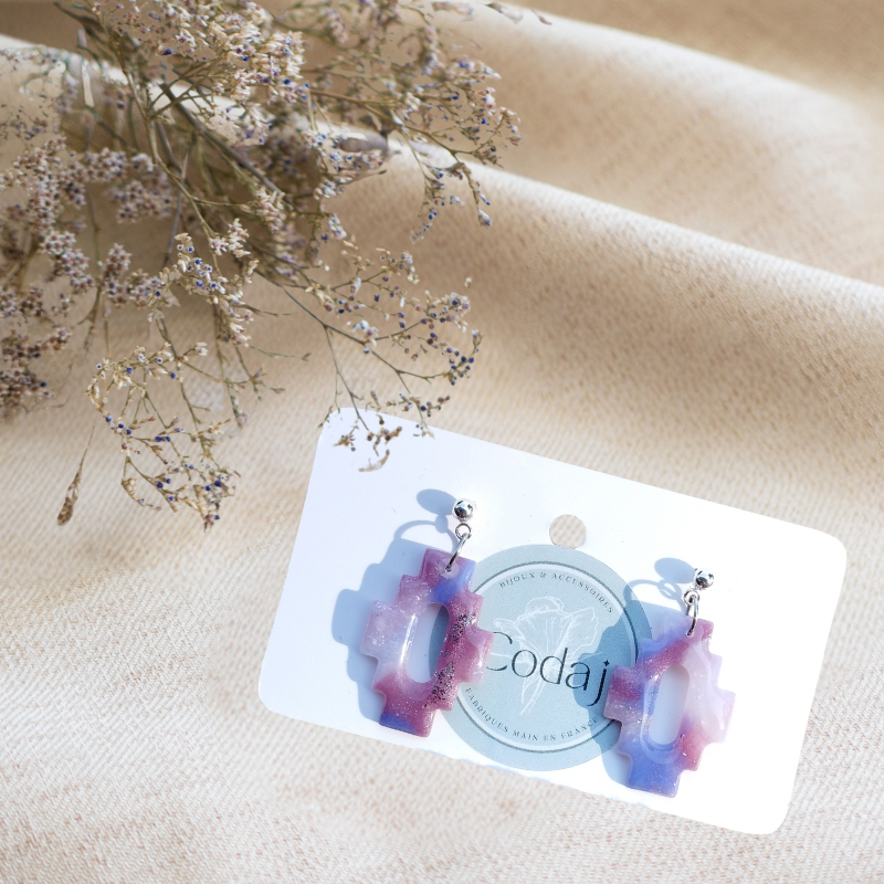 NE7 - Boucles d'oreilles translucide nuances de rose et argent