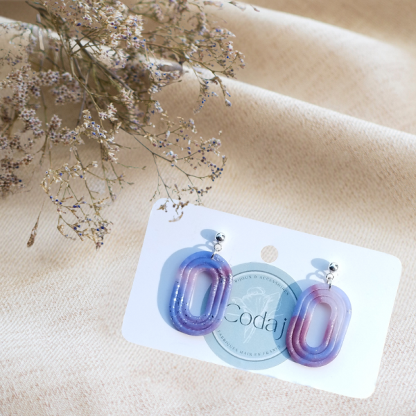 NE8 - Boucles d'oreilles translucide nuances de rose et argent