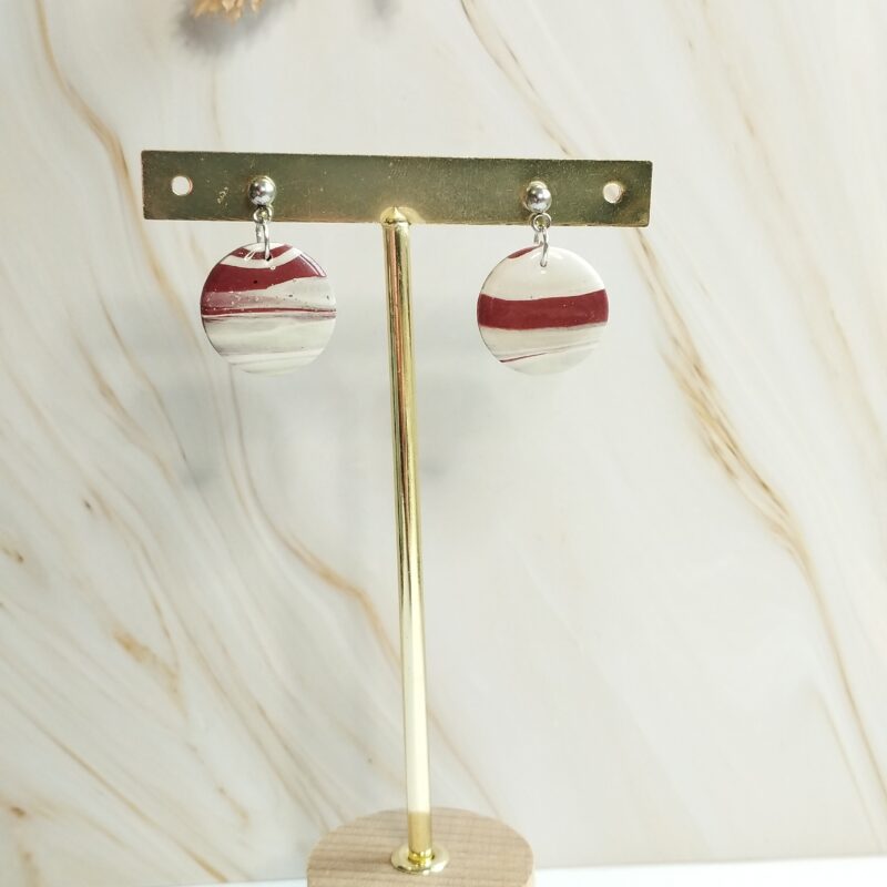 BRI8 - Boucles d'oreilles rondes brique avec effet