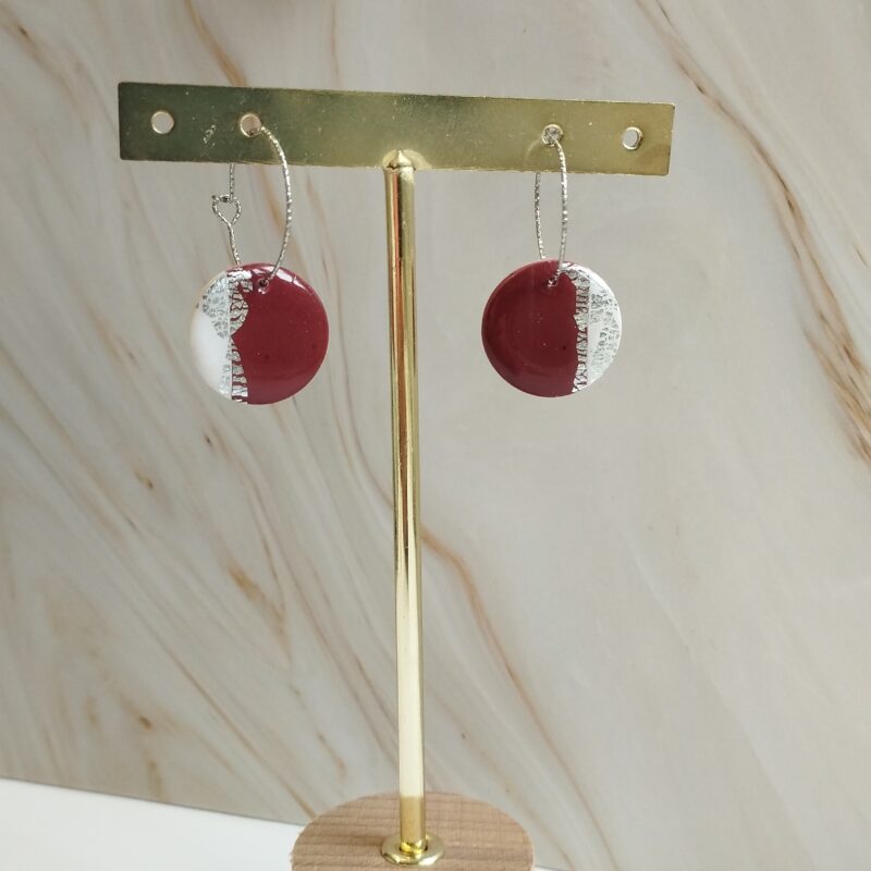 BRI7 - Boucles d'oreilles Créoles brique/blanc cassé