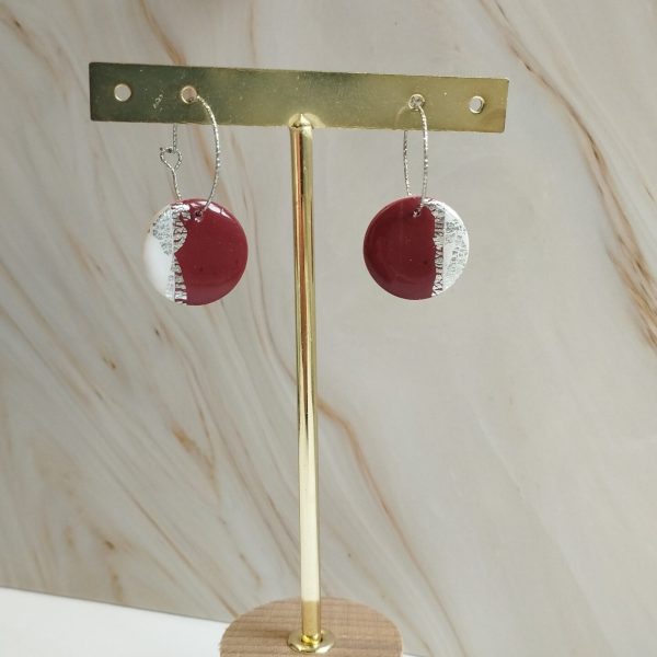 BRI7 - Boucles d'oreilles Créoles brique/blanc cassé