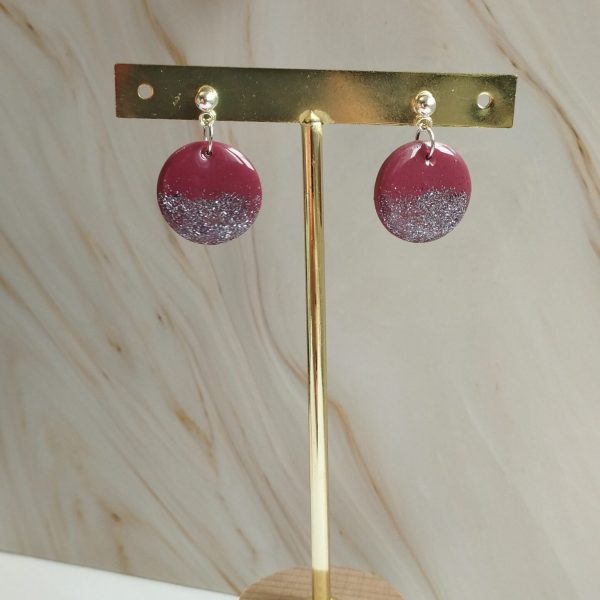 BRI9 - Boucles d'oreilles rondes brique et paillettes