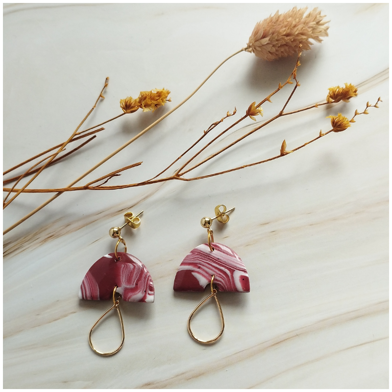 BRI6 - Boucles d'oreilles brique effet marbré