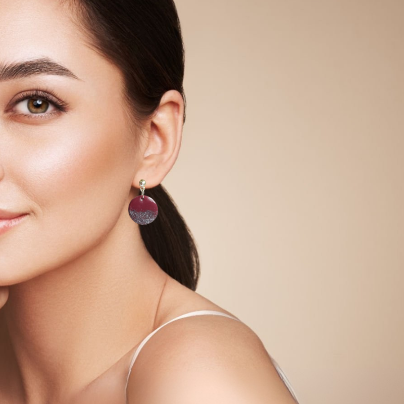 BRI9 - Boucles d'oreilles rondes brique et paillettes – Image 2