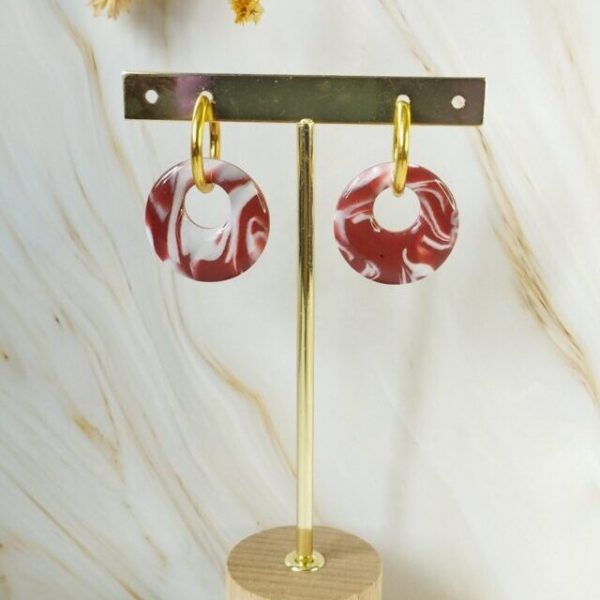 BRI2 - Boucles d'oreilles "Créole" brique effet marbré