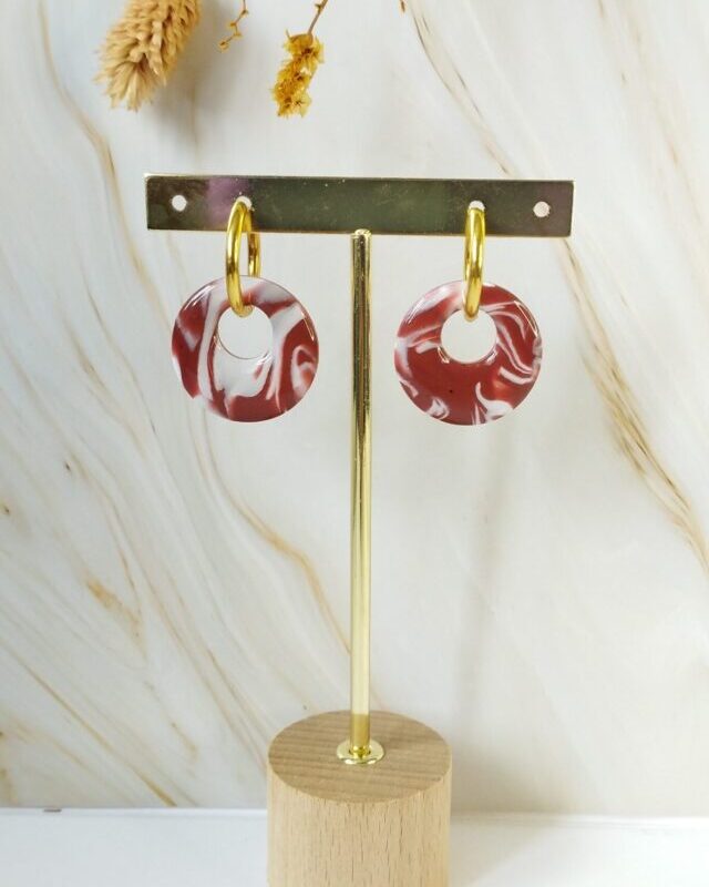 BRI2 - Boucles d'oreilles "Créole" brique effet marbré