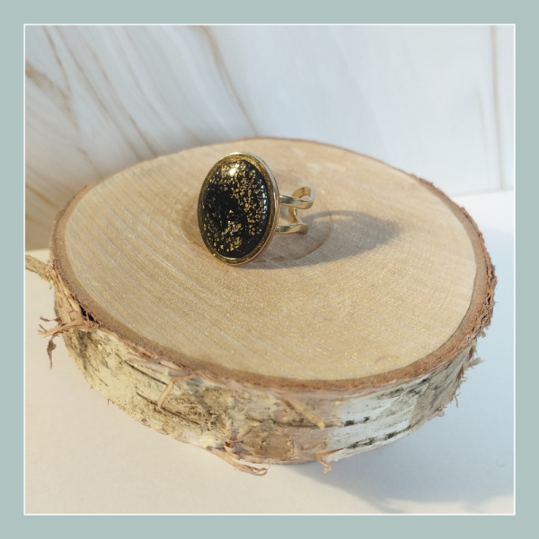 REV11- Bague réglable noir/doré