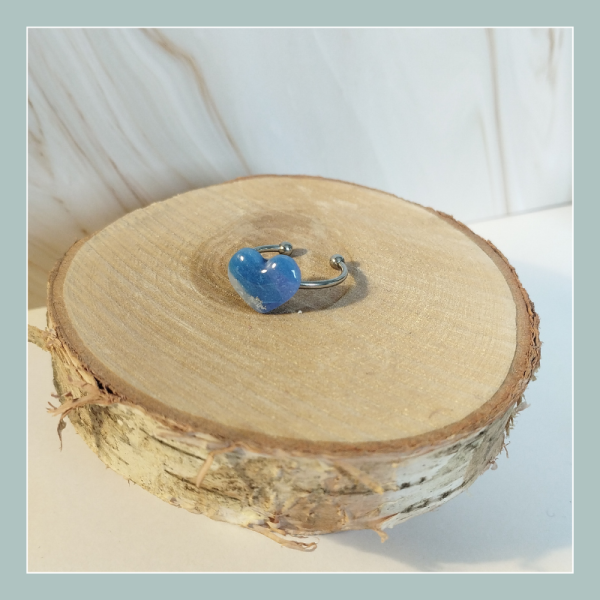 COEUR1- Bague fine réglable bleu/argenté/translucide