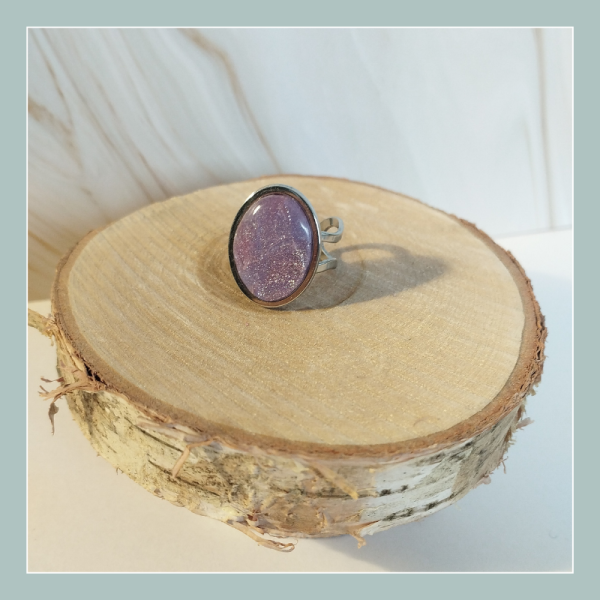 NEB1- Bague réglable rose/violet/argenté