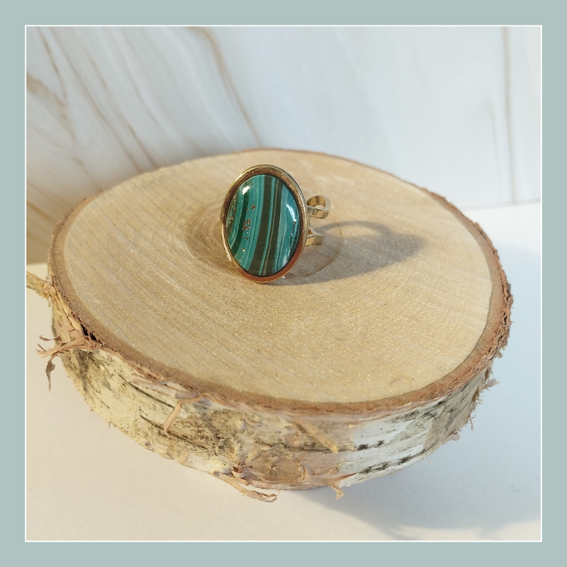 VERT1 - Bague réglable turquoise/kaki/doré