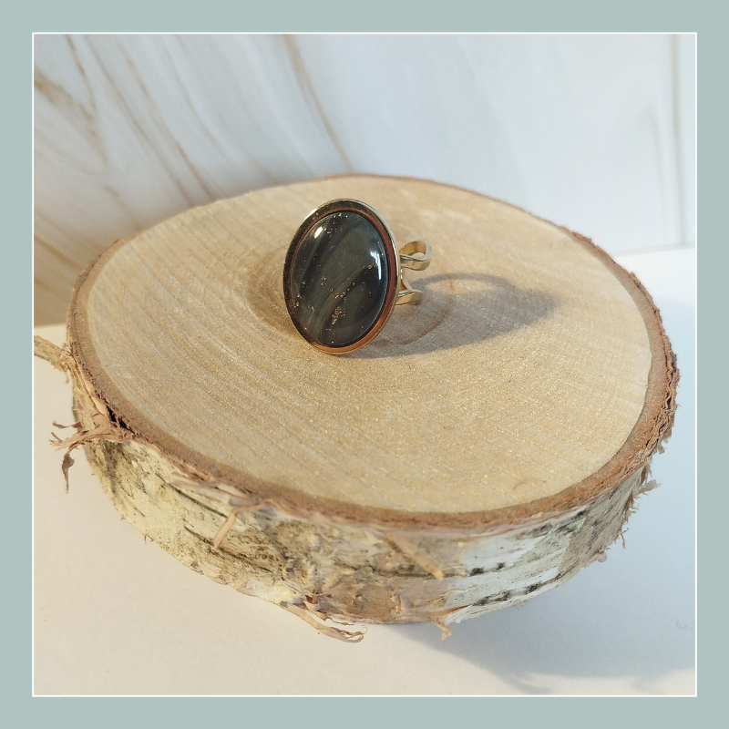 KAD5 - Bague réglable kaki/doré