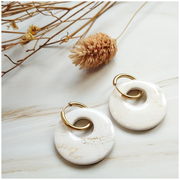 REV2 - Boucles d'oreilles Réveillon - "Créole" blanche/dorée ou blanche/argentée