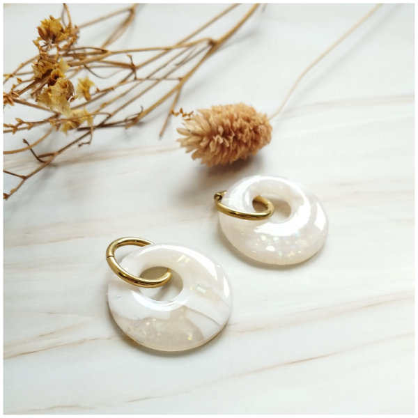 REV10 - Boucles d'oreilles Réveillon - "Créole" translucide pailletée