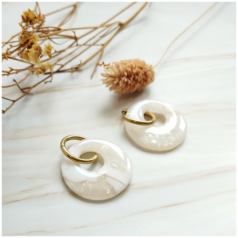 REV10 - Boucles d'oreilles Réveillon - "Créole" translucide pailletée