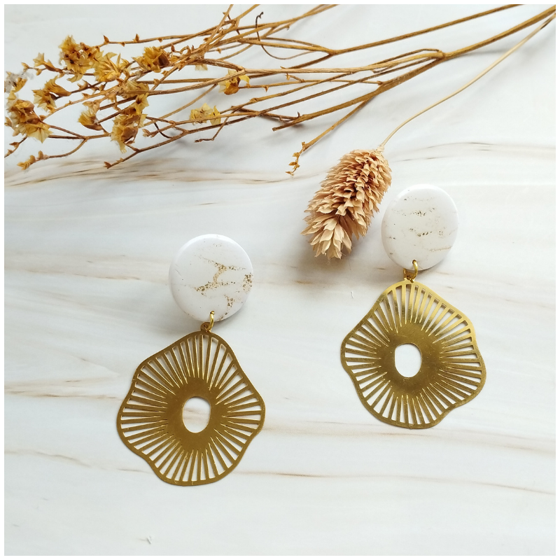 REV8 - Grandes boucles d'oreilles Réveillon - "Fleur" marbré