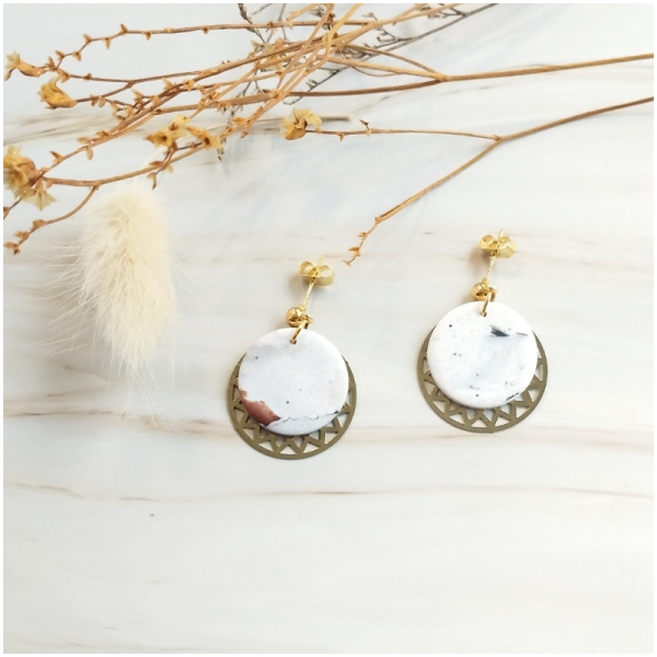 ARG03 - Boucles d'oreilles Argile - Rond + rosace