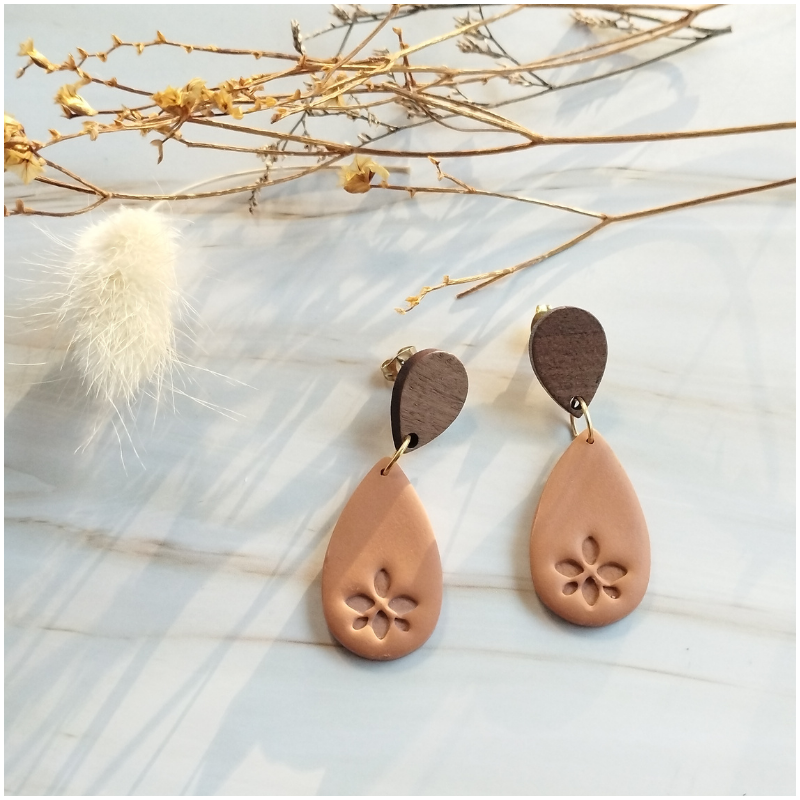 ARG04 - Boucles d'oreilles Argile - Goutte terre cuite