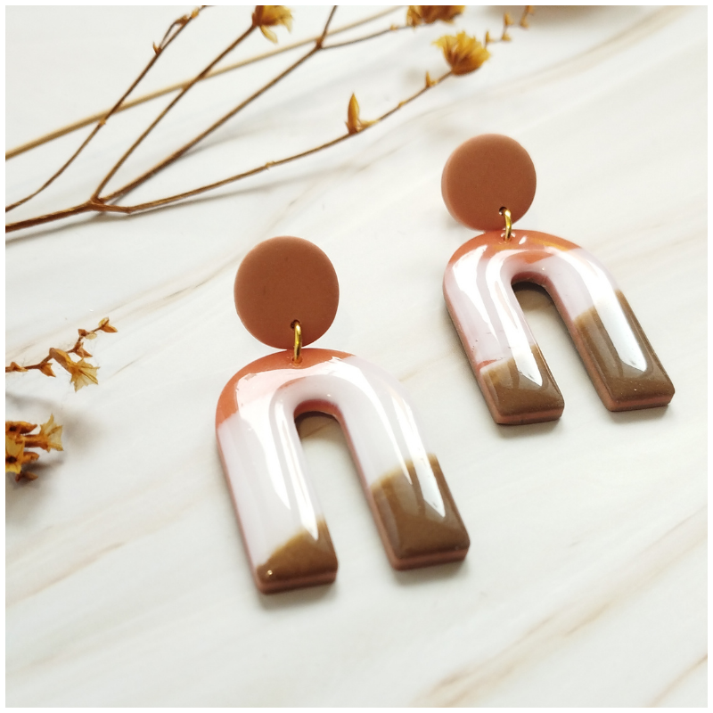 ARG01 - Boucles d'oreilles Argile - Pont tricolore résiné