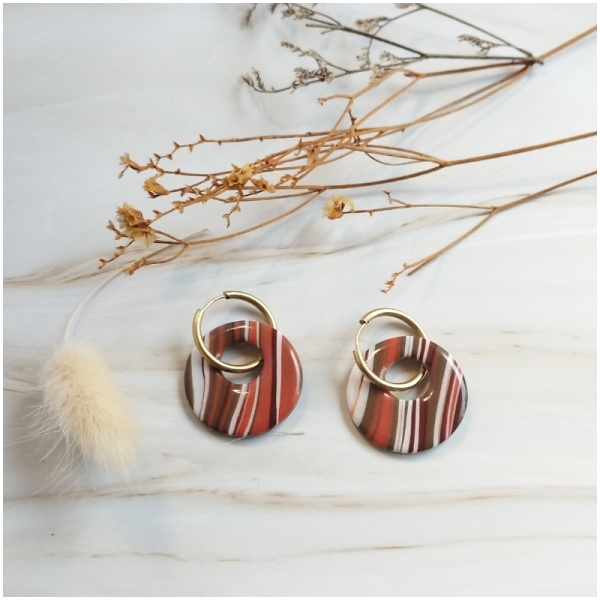 ARG13 - Boucles d'oreilles Argile - "Créole" striées