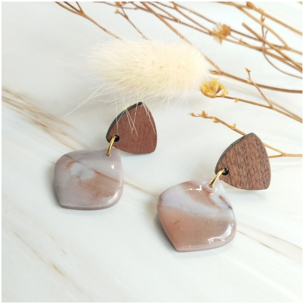 ARG39 - Boucles d'oreilles Argile - Losange effet pierre résiné