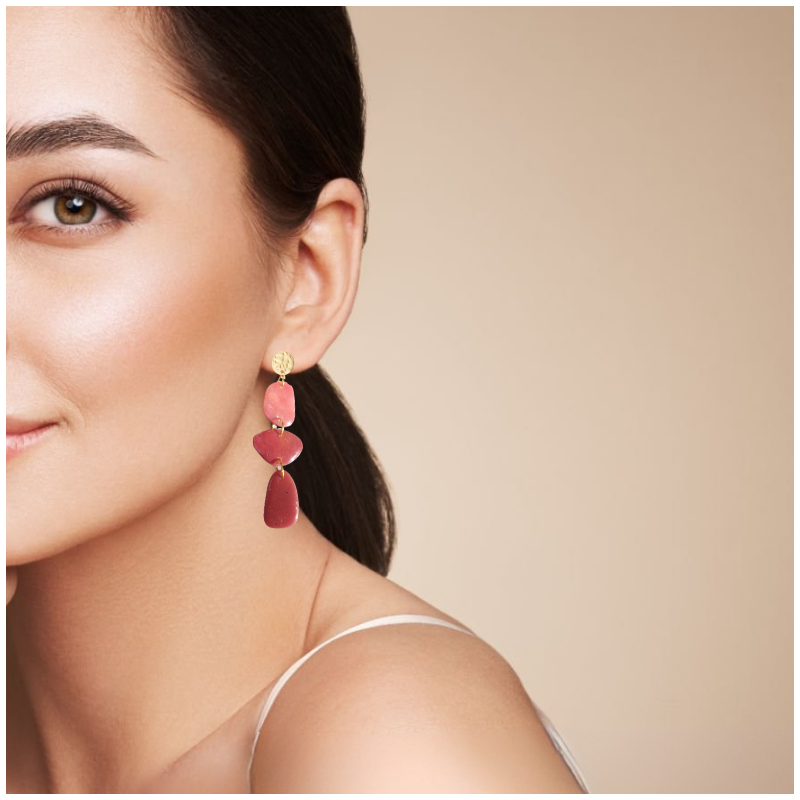 RUB03 - Boucles d'oreilles effet Rubis - Triptyque – Image 2