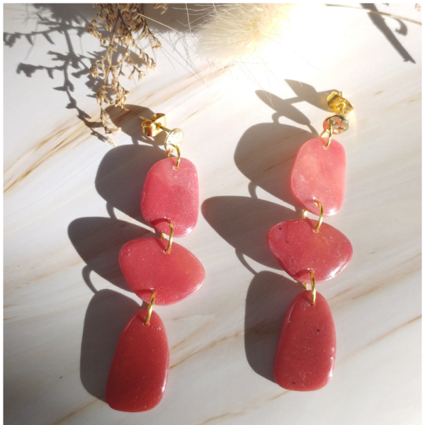 RUB03 - Boucles d'oreilles effet Rubis - Triptyque