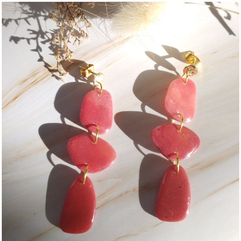 RUB03 - Boucles d'oreilles effet Rubis - Triptyque