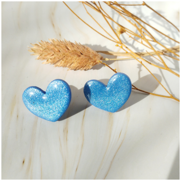 VAL02 - Grandes puces d'oreilles "Cœur" bleu