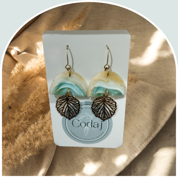 OCEA17 - Boucles d'oreilles OCÉANE - Demi cercle + feuilles + crochets